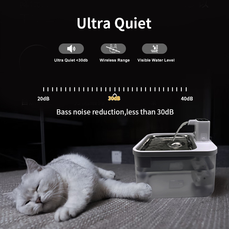 Smart Rechargeable Wireless Pet Water Fountain with Stainless Steel Tray