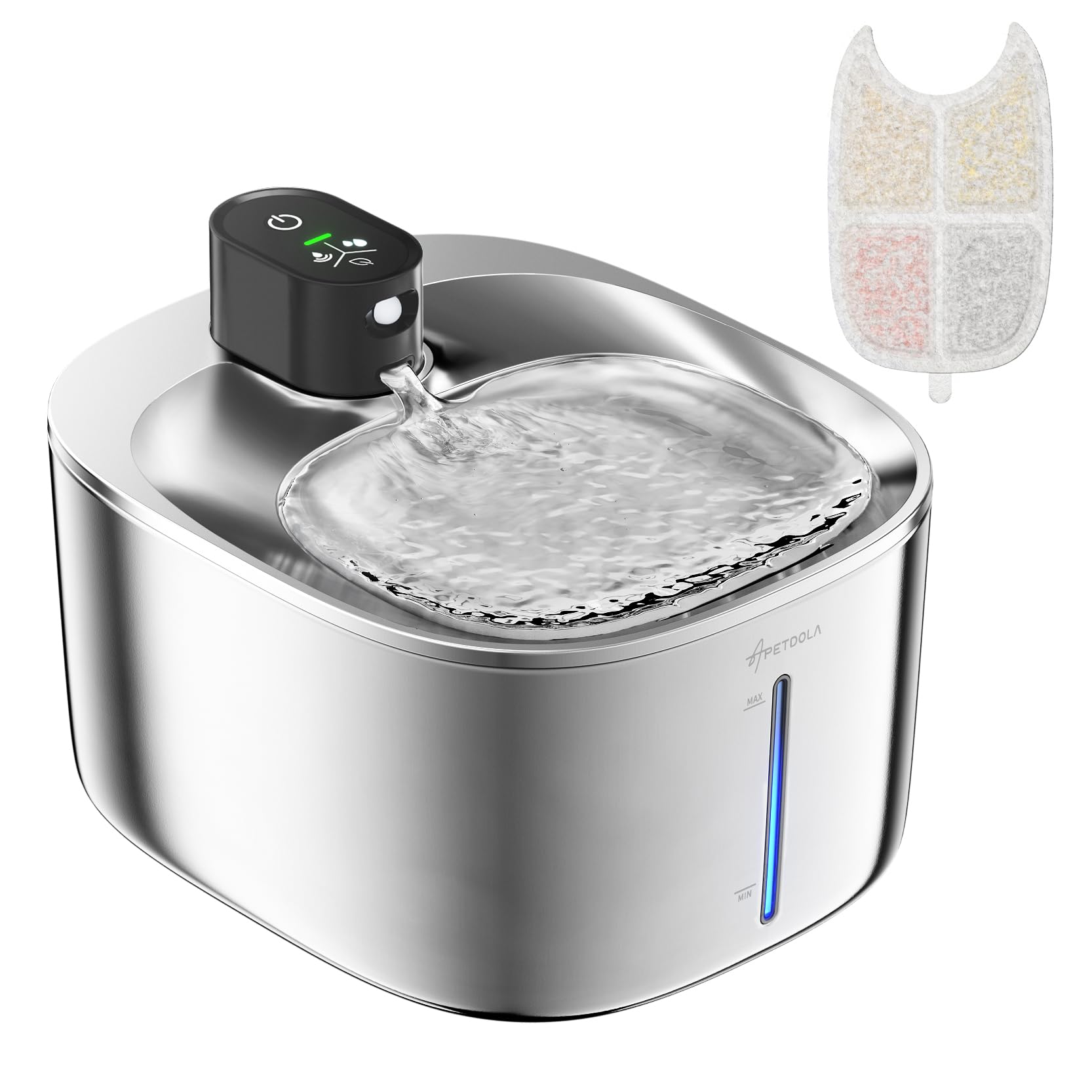 APD APETDOLA Wireless Cat Water Fountain 135 fl oz/4L Stainless Steel Cat Fountain Battery Operated with Water Level Window 3 Work Modes Cordless Pet Fountain for Cats Dogs Pets Inside Black