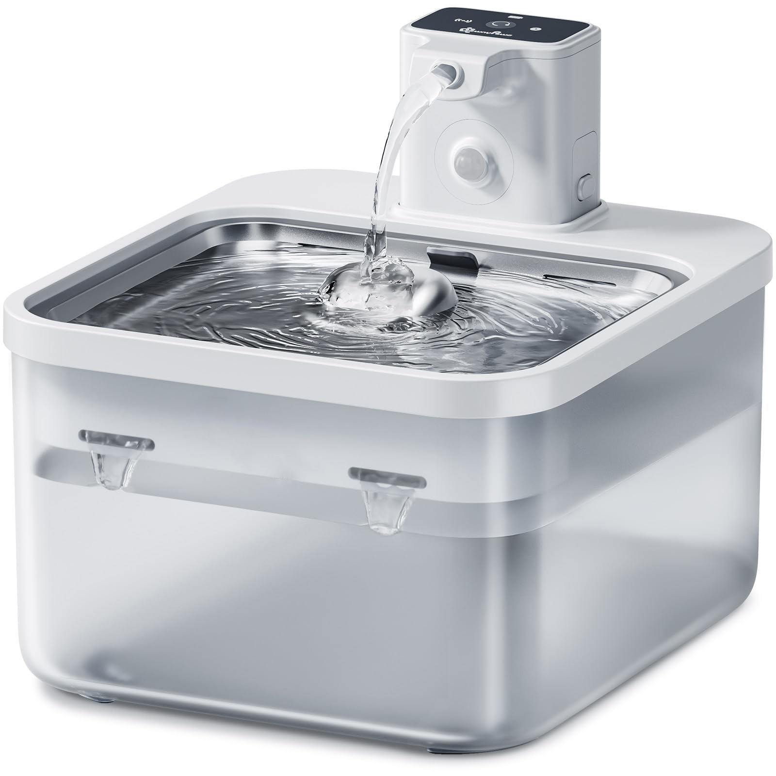 Smart Rechargeable Wireless Pet Water Fountain with Stainless Steel Tray