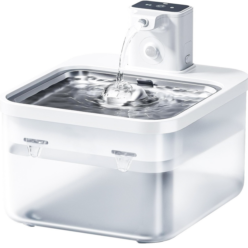 Smart Rechargeable Wireless Pet Water Fountain with Stainless Steel Tray