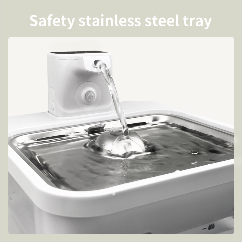 Smart Rechargeable Wireless Pet Water Fountain with Stainless Steel Tray